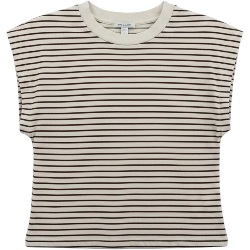 Pistola Cotton Striped Muscle Tee Women XS Padded Shoulder Tank Top Cream Brown